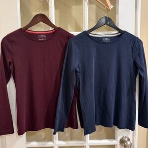 TALBOTS Talbots Tee Long Sleeve BUNDLE Scoop Neck Pima Cotton Burgundy and Navy